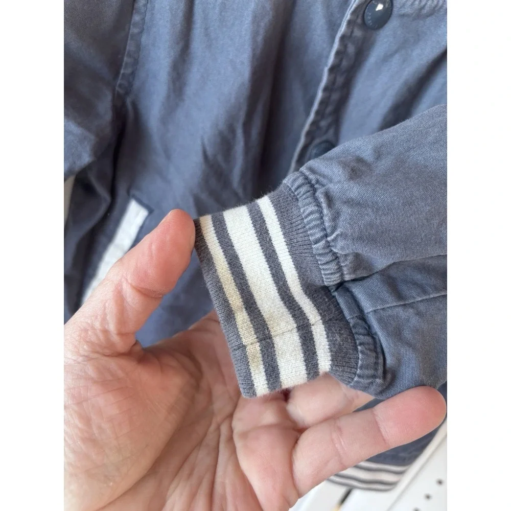 Baby Gap Toddler Boys 2T Cotton Varsity Snap Jacket Lightweight Lined Khaki Blue
